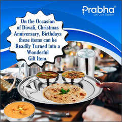 Prabha Stainless Steel Galaxy Plain Thali Set Bhojan Thali Set of Dinner Plate, Halwa Plate, Katori Bowl, Glass, Spoon for Family Home Restaurants Hotels Event & Parties (Plain)