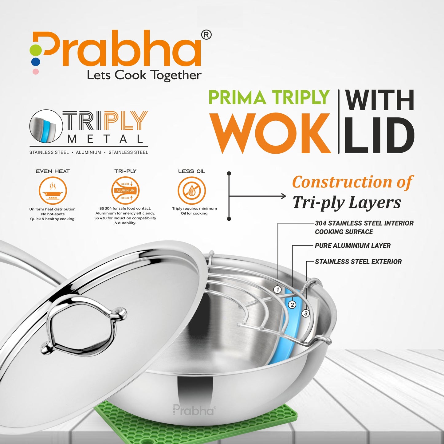 Prima Triply Wok With Lid