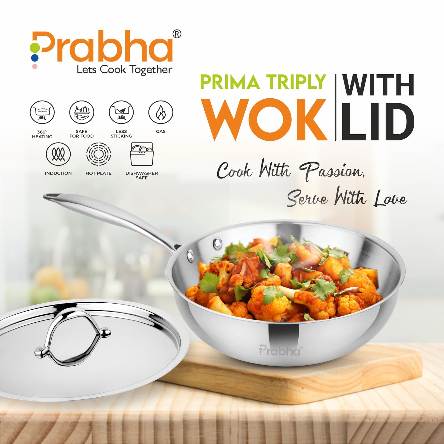 Prima Triply Wok With Lid