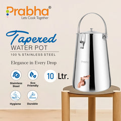 Prabha Water Container 10 Liters with Tap | Water Jug for Kitchen Storage | Stainless Steel Water Tank/Water Pot for Drinking | Handi Steel Matk Dispenser Tampered (Silver) (10 LTR)