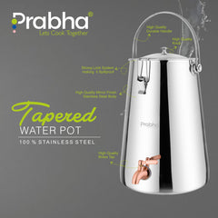 Prabha Water Container 10 Liters with Tap | Water Jug for Kitchen Storage | Stainless Steel Water Tank/Water Pot for Drinking | Handi Steel Matk Dispenser Tampered (Silver) (10 LTR)