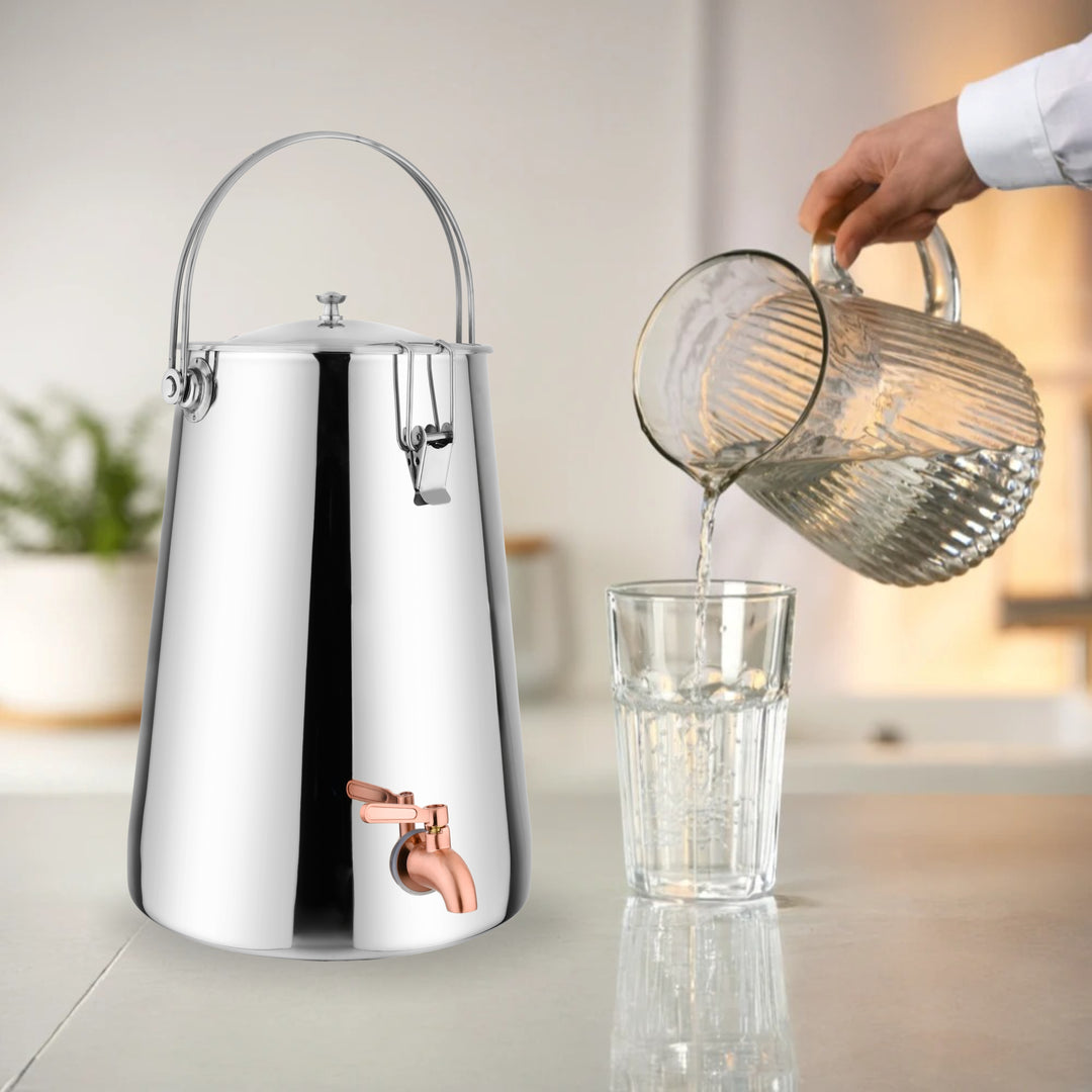 Prabha Water Container 10 Liters with Tap | Water Jug for Kitchen Storage | Stainless Steel Water Tank/Water Pot for Drinking | Handi Steel Matk Dispenser Tampered (Silver) (10 LTR)
