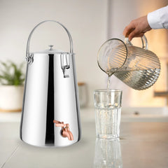 Prabha Water Container 10 Liters with Tap | Water Jug for Kitchen Storage | Stainless Steel Water Tank/Water Pot for Drinking | Handi Steel Matk Dispenser Tampered (Silver) (10 LTR)