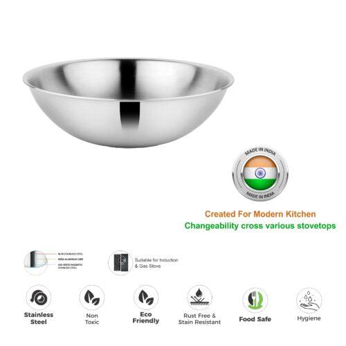 Prabha Tri-ply Stainless Steel Induction Compatible Tasra Tasla Triply Tasla Tasra Kadhai Tasla Kadhai