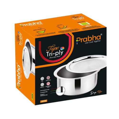 Prabha Tri-ply Stainless Steel Induction Compatible Tope Pot Milk Pot Pots Pan Pot Triply Milk Pot Tope with Steel Lid