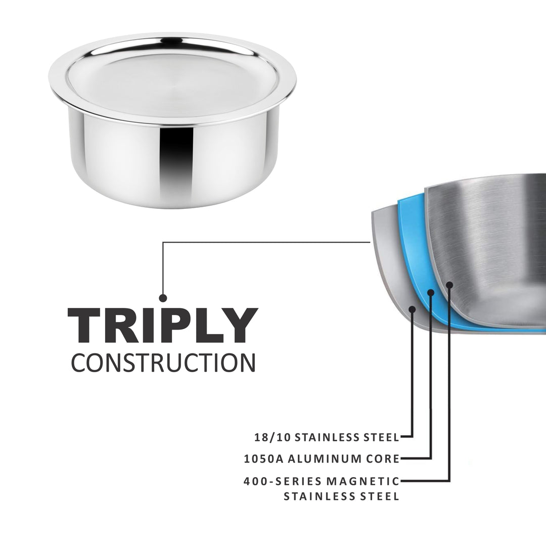 Prabha Tri-ply Stainless Steel Induction Compatible Tope Pot Milk Pot Pots Pan Pot Triply Milk Pot Tope with Steel Lid