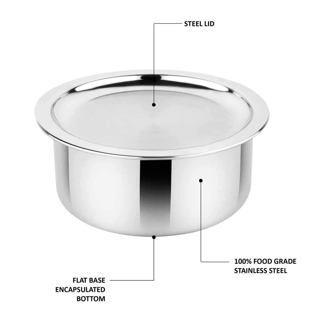 Prabha Tri-ply Stainless Steel Induction Compatible Tope Pot Milk Pot Pots Pan Pot Triply Milk Pot Tope with Steel Lid