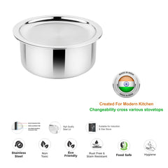 Prabha Tri-ply Stainless Steel Induction Compatible Tope Pot Milk Pot Pots Pan Pot Triply Milk Pot Tope with Steel Lid