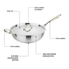 Prabha Triply Stainless Steel Induction Compatible Stir-Fry Wok Pan (Deep Fry Pan, Flat Bottom) with Steel Lid, Triply Wok pan