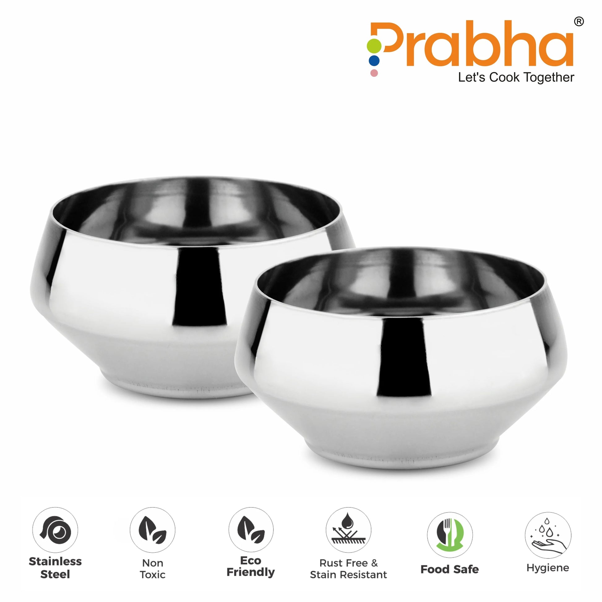 Stainless Steel BMW Vati, Bowl (Katori) Set of 6 Pcs - Prabha